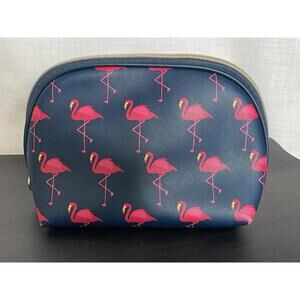Dabney Lee Pink Flamingo Navy Cosmetic Bag Large Travel Zip Pouch Tropical Bird